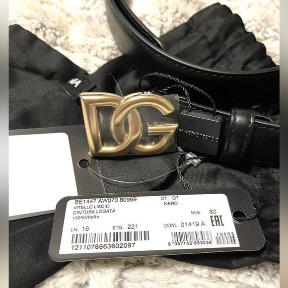 đ
șNWT Dolce & Gabbana DG Logo Leather Belt, Black Size EU 80 - Picture 2 of 11